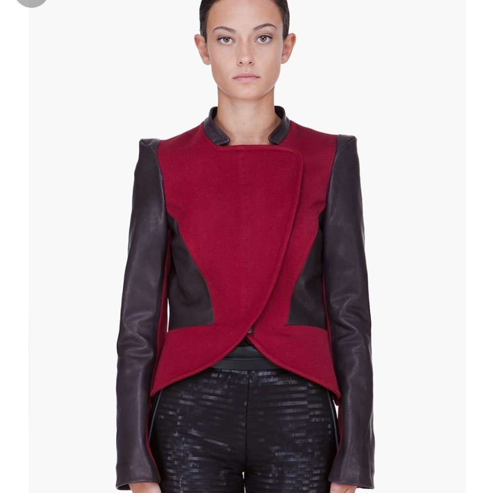 KAROLINA ZMARLAK real leather and red wool peplum jacket